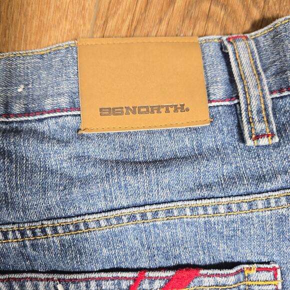 96 NORTH Men’s 40 Denim Shorts Distressed Embroidered Wide Leg Baggy Y2K Style - Picture 10 of 11